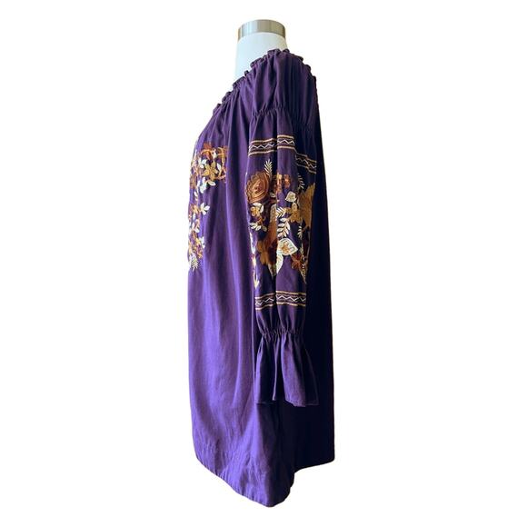 FREE PEOPLE Mini Dress Fleur du Jour Embroidered Tunic Purple Off the Shoulder - Picture 8 of 16